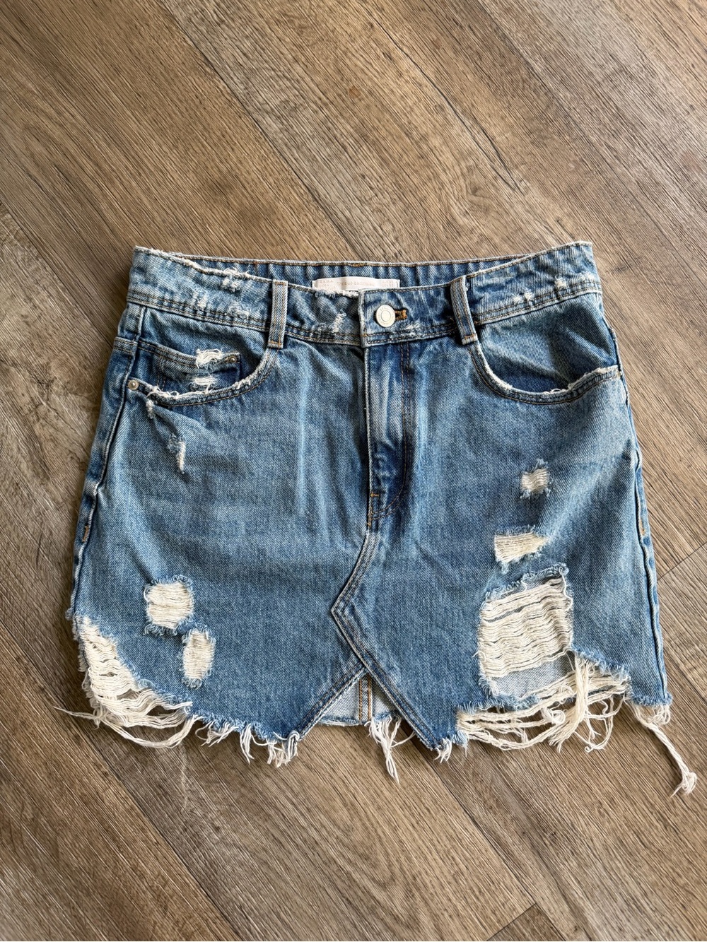 Zara Distressed Blue Denim Mini Skirt | Women’s size XS